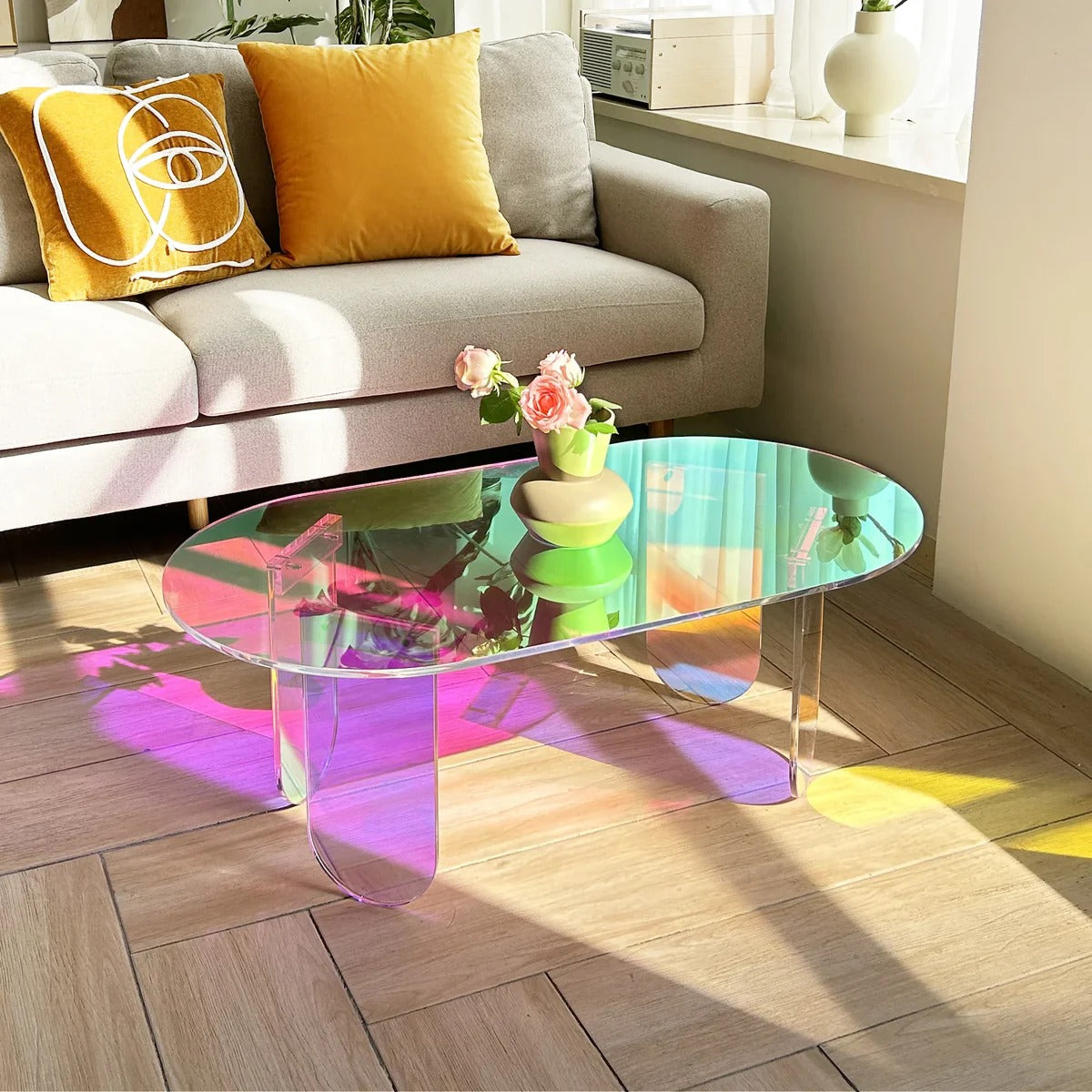 Table basse acrylique iridescente design