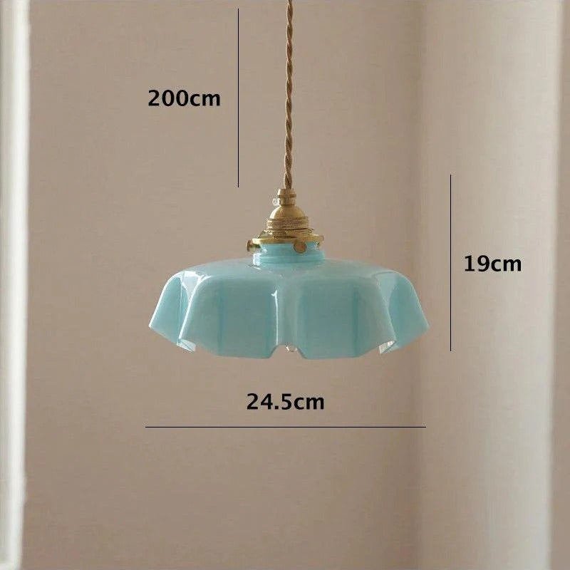 Suspension vintage en verre opalin en forme de mouchoir