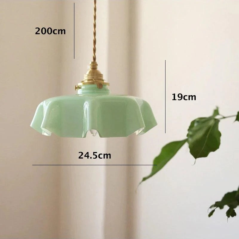 Suspension vintage en verre opalin en forme de mouchoir