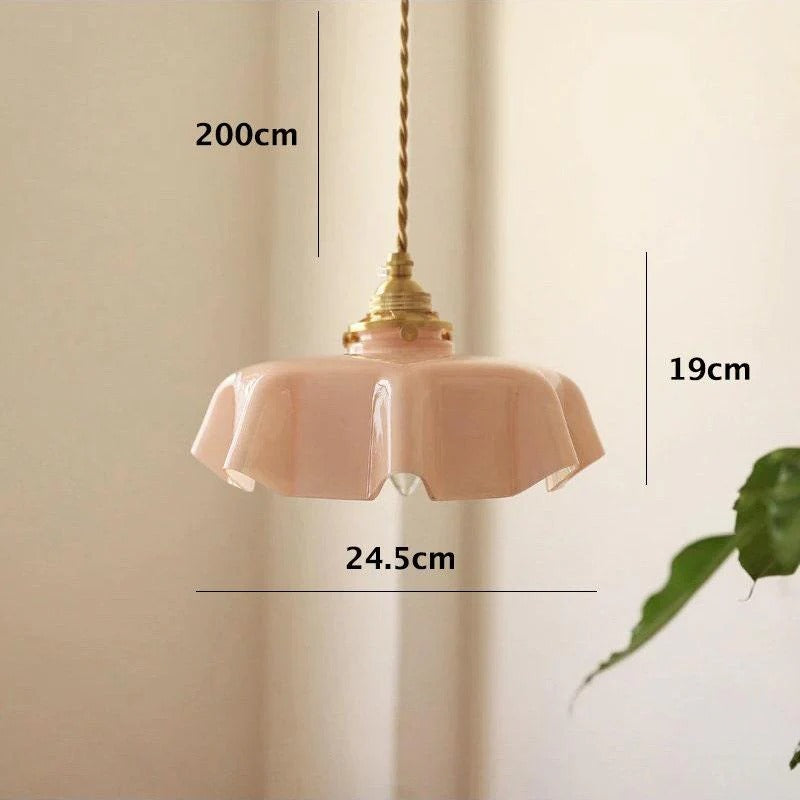 Suspension vintage en verre opalin en forme de mouchoir