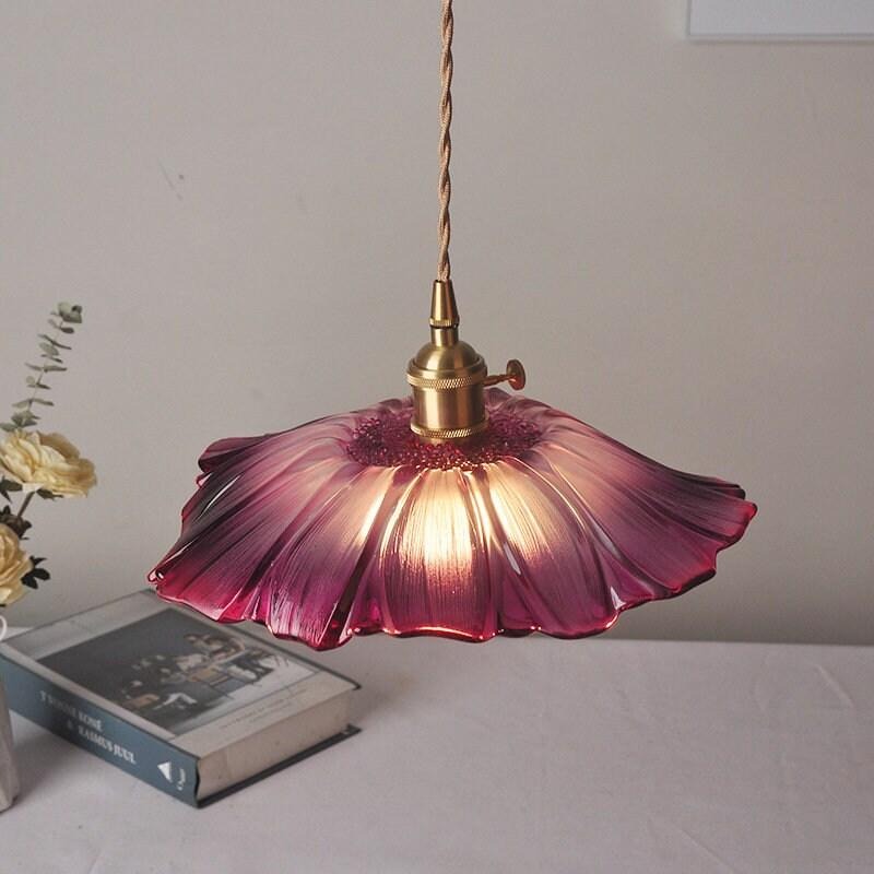 Suspension LED tournesol en verre violet style vintage - Ampoule incluse