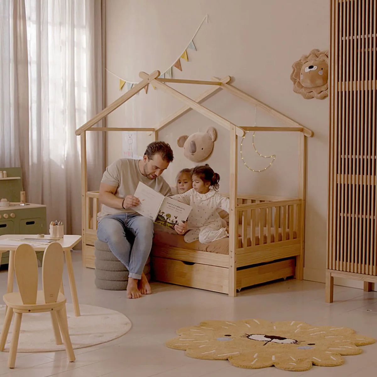 Lit Cabane en Bois pour Enfant 90x190 cm