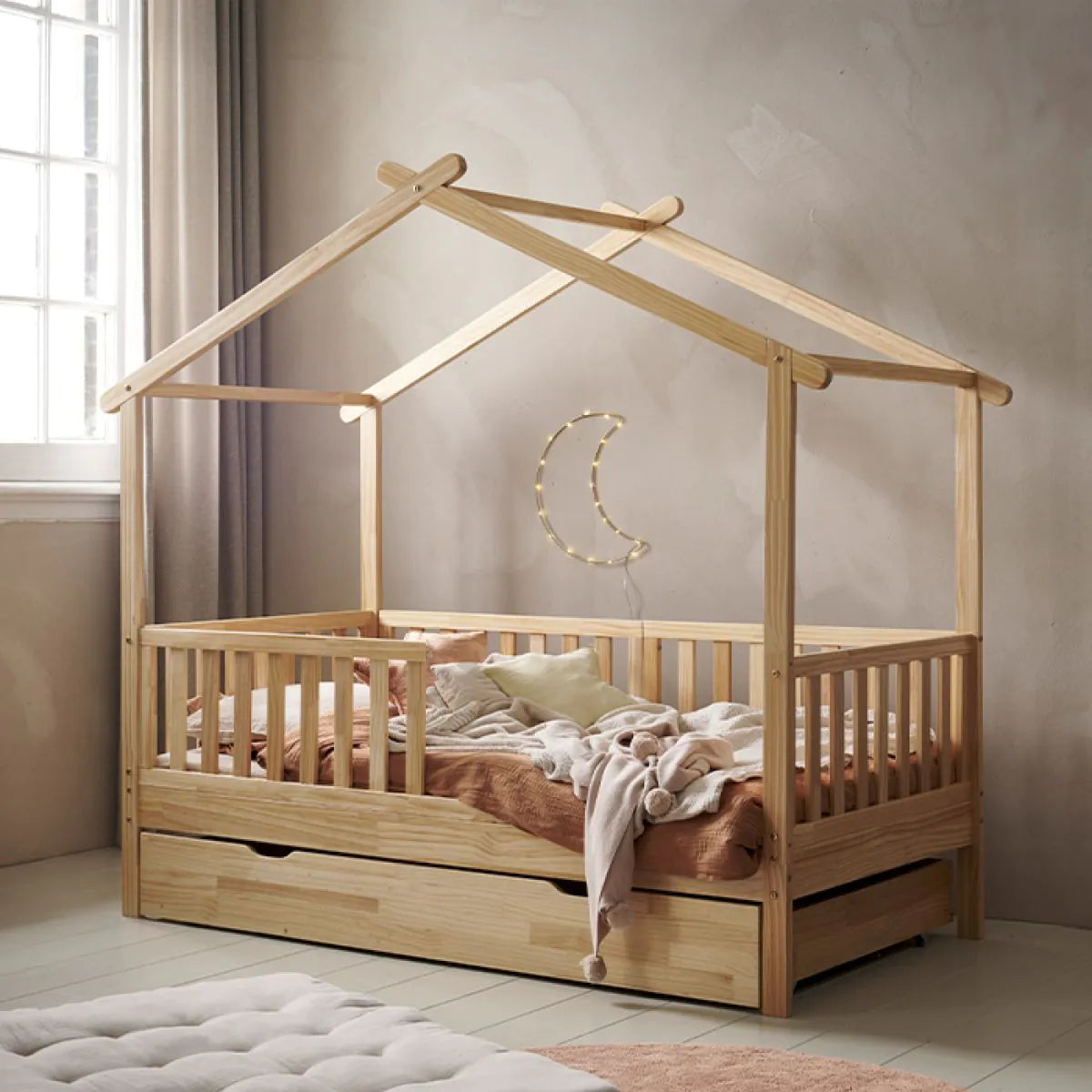 Lit Cabane en Bois pour Enfant 90x190 cm