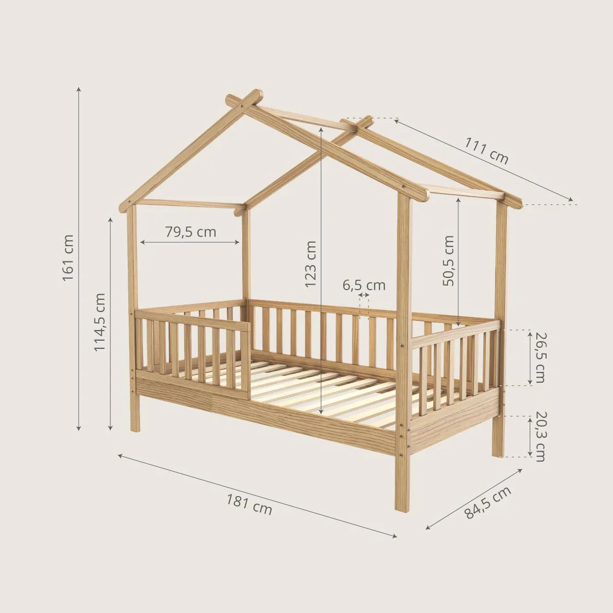 Lit Cabane en Bois pour Enfant 90x190 cm