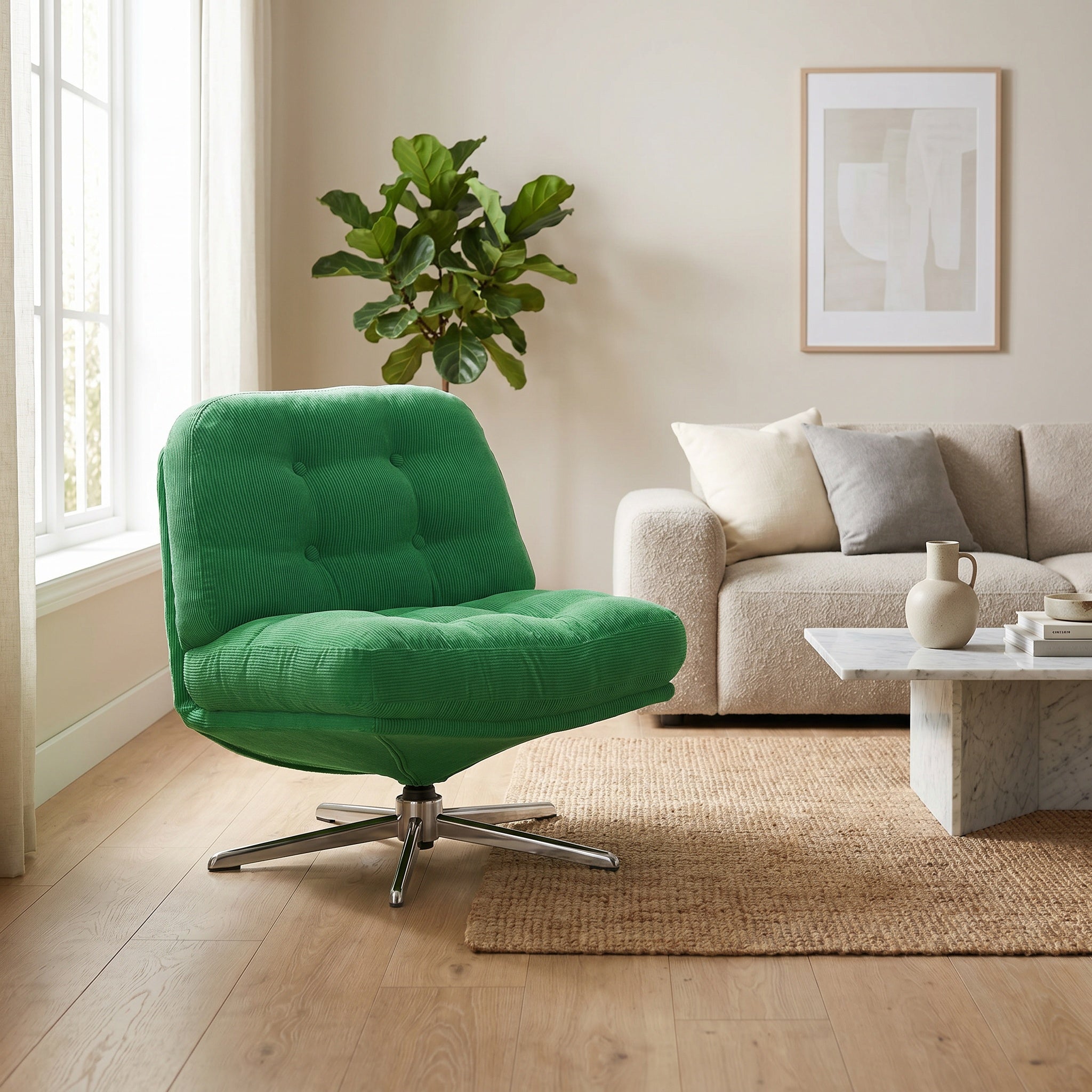 Fauteuil lounge pivotant capitonné
