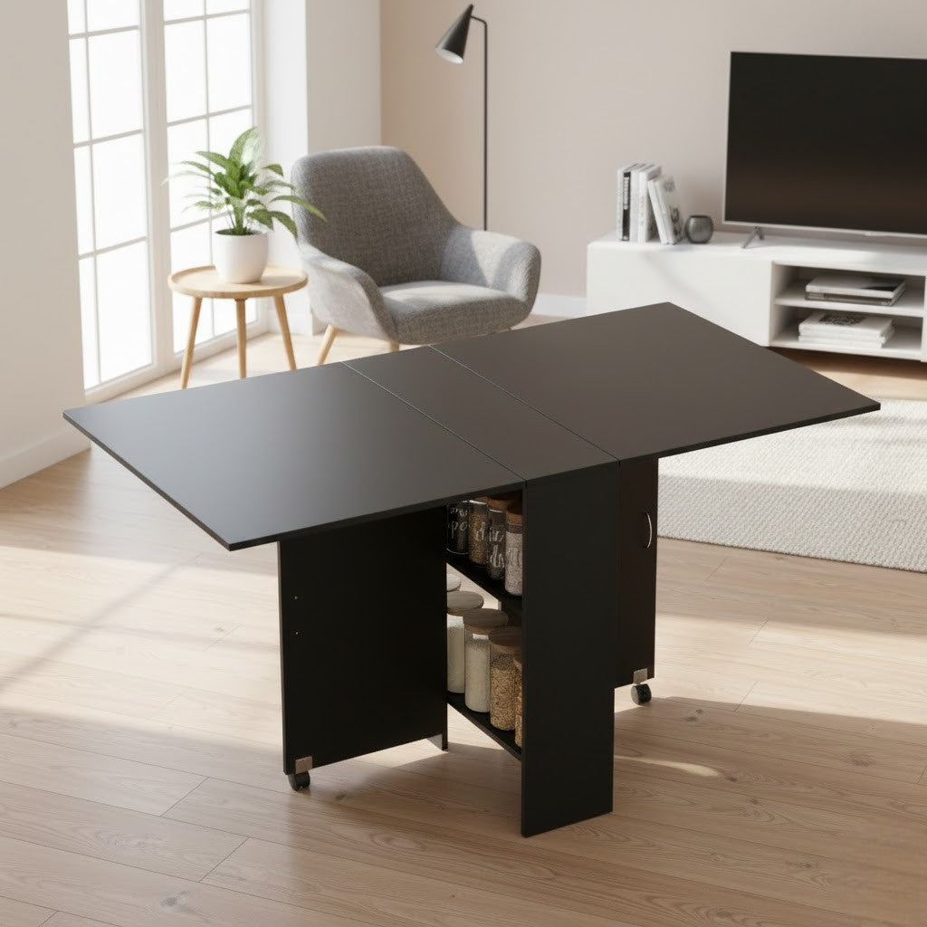 Table pliante avec rangement et roues