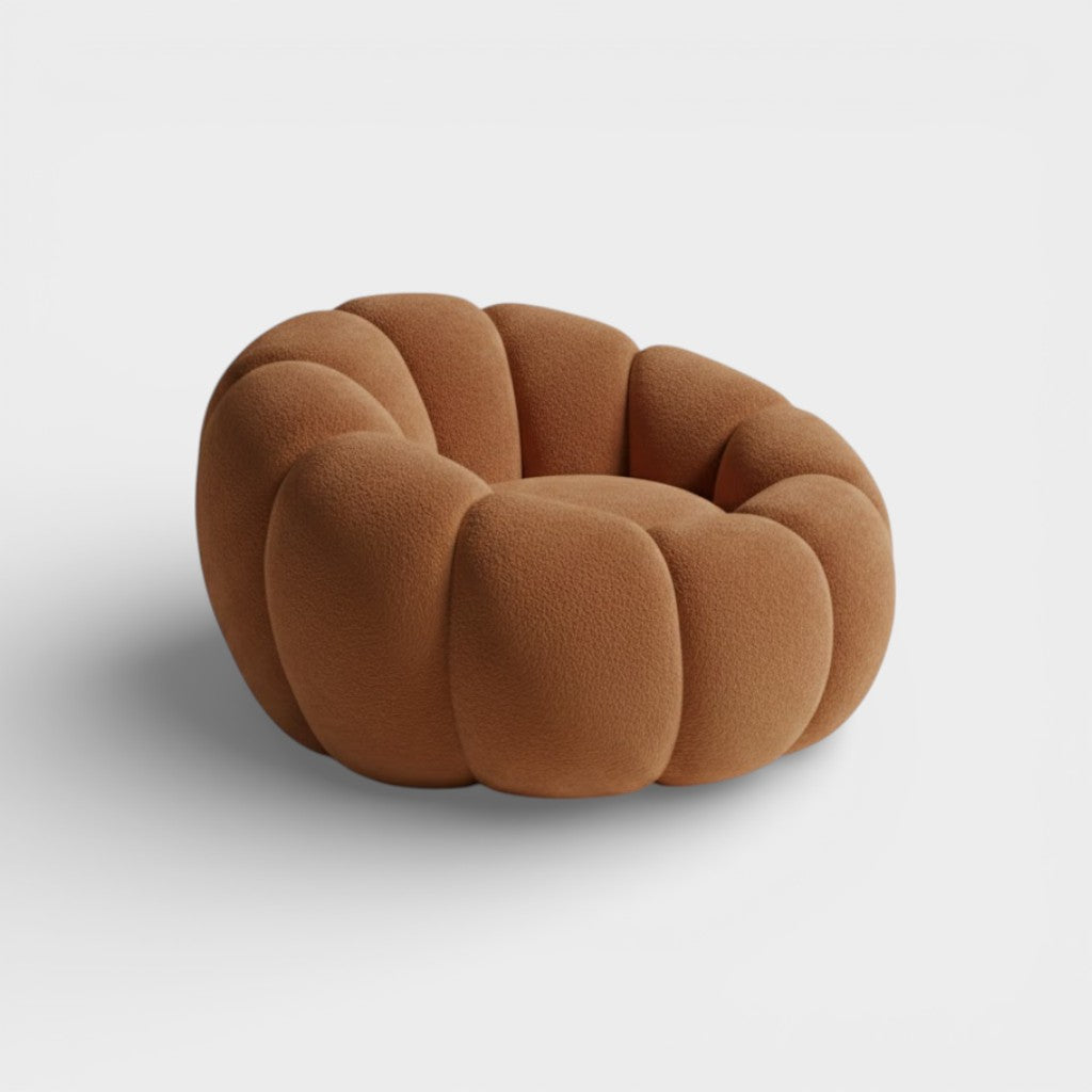 Fauteuil Pouf et Repose-pieds en bouclette design Coquillage