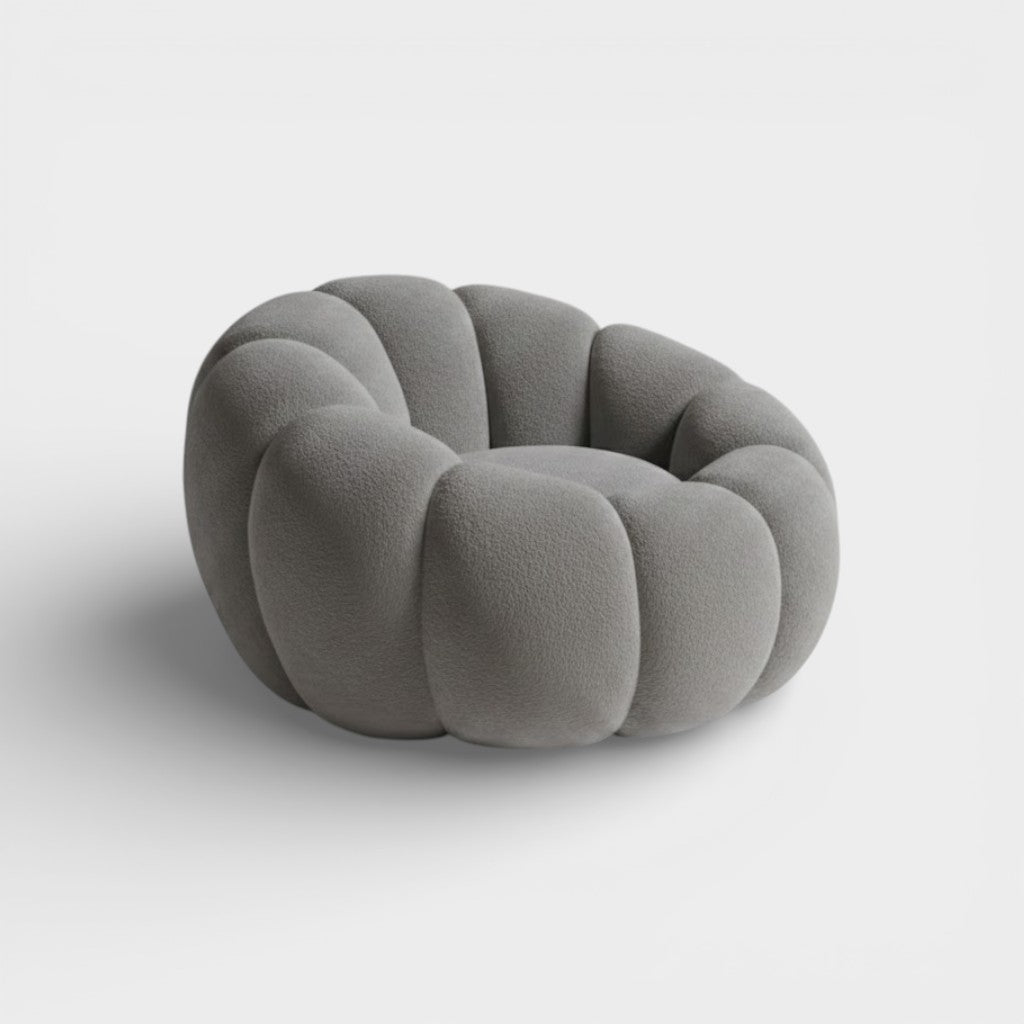 Fauteuil Pouf et Repose-pieds en bouclette design Coquillage
