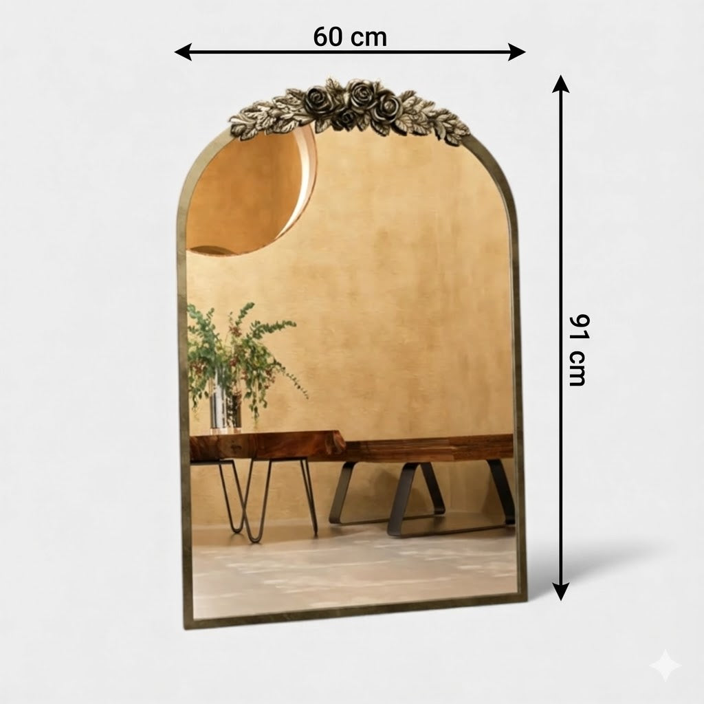 Miroir Mural Vintage Baroque – Cadre Métal Doré à Relief Floral