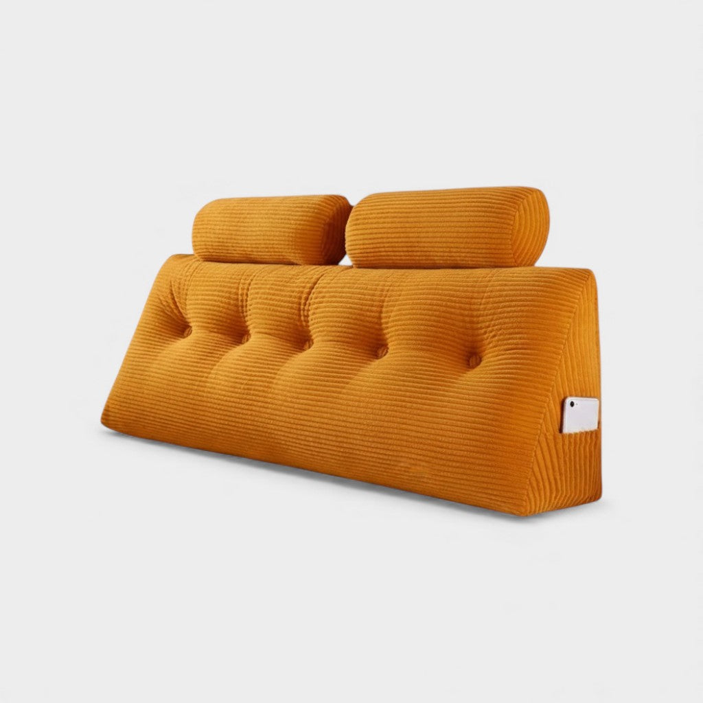 Tête de lit triangulaire en velours côtelé avec coussin intégré