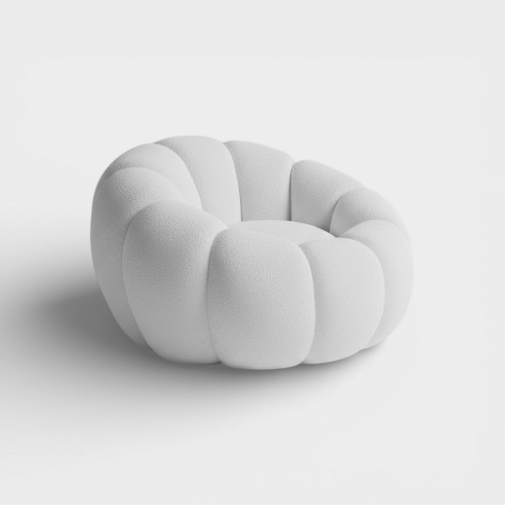 Fauteuil Pouf et Repose-pieds en bouclette design Coquillage